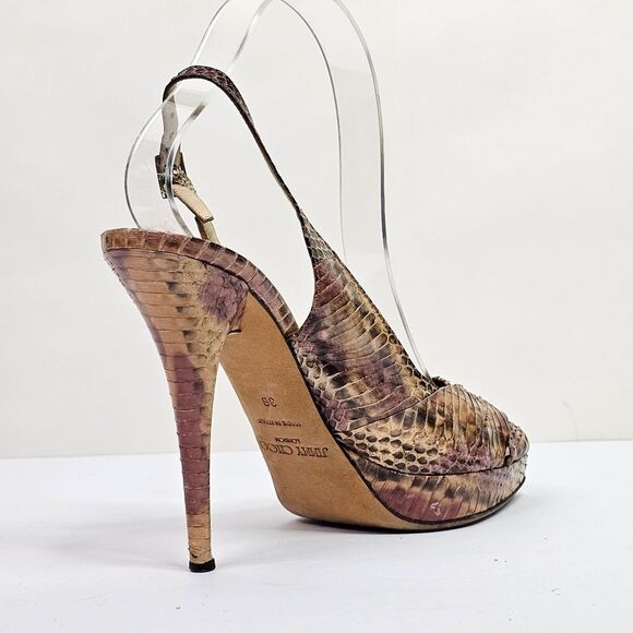 Jimmy Choo Julie Python Leather Open Toe Slingback Platform Sandals - Picture 9 of 12